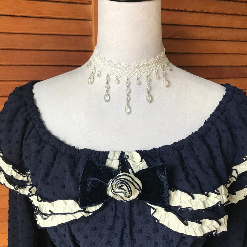 Liz Lisa Style Blue & White Lolita Kawaii Ruffle & Bows Dress w/ Choker S