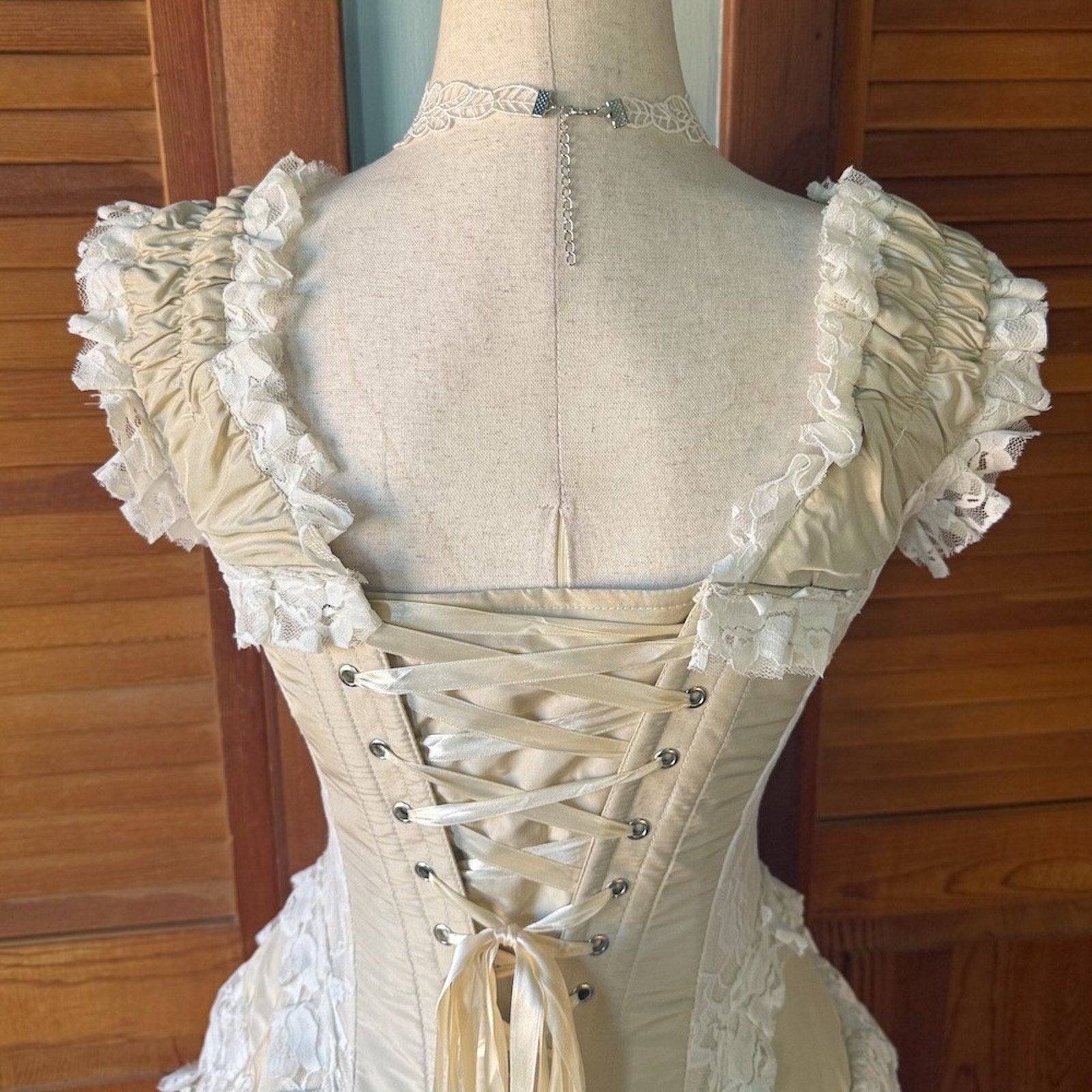 Burleska Gothic Victorian Renaissance Cream Taffeta Lace Corset Dress