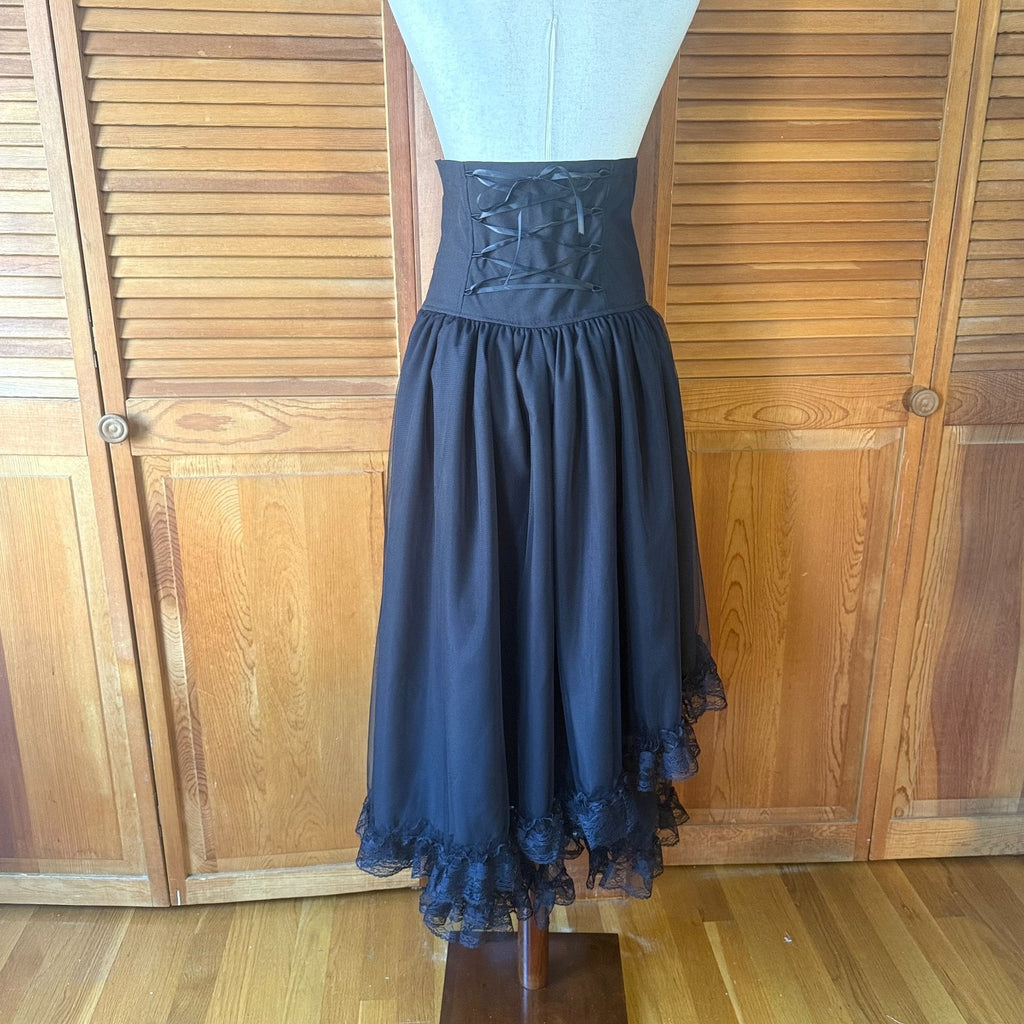 ACDC Rag Punk Goth J-fashion EGL Victorian Black Tulle Corset Cincher Skirt OS