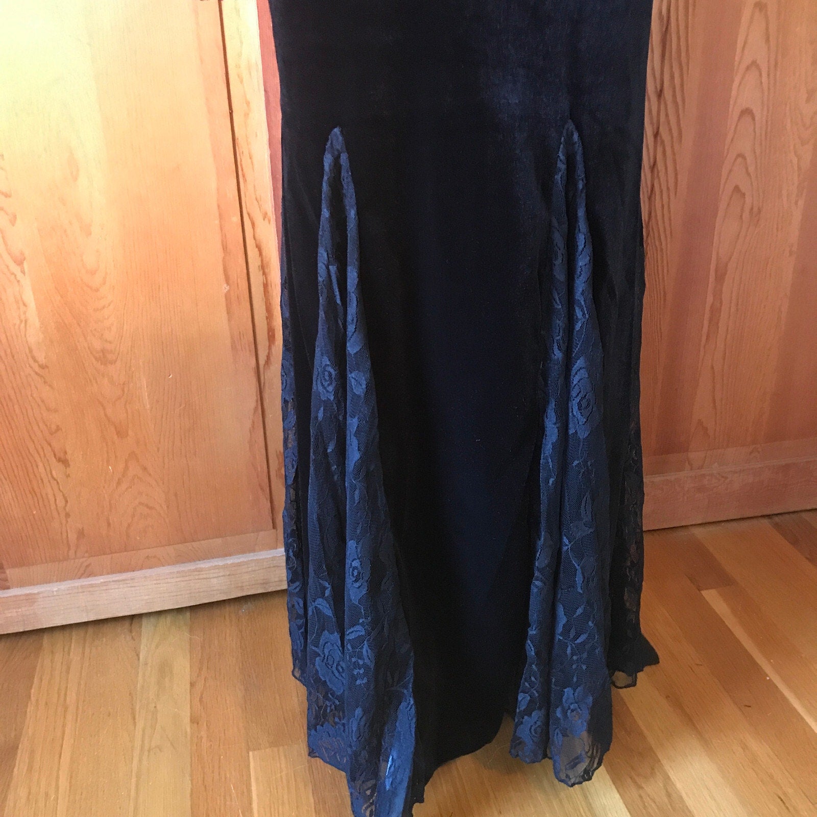 Gothic Victorian Flowers of Evil Black Velvet & Lace Morticia Gown Dress
