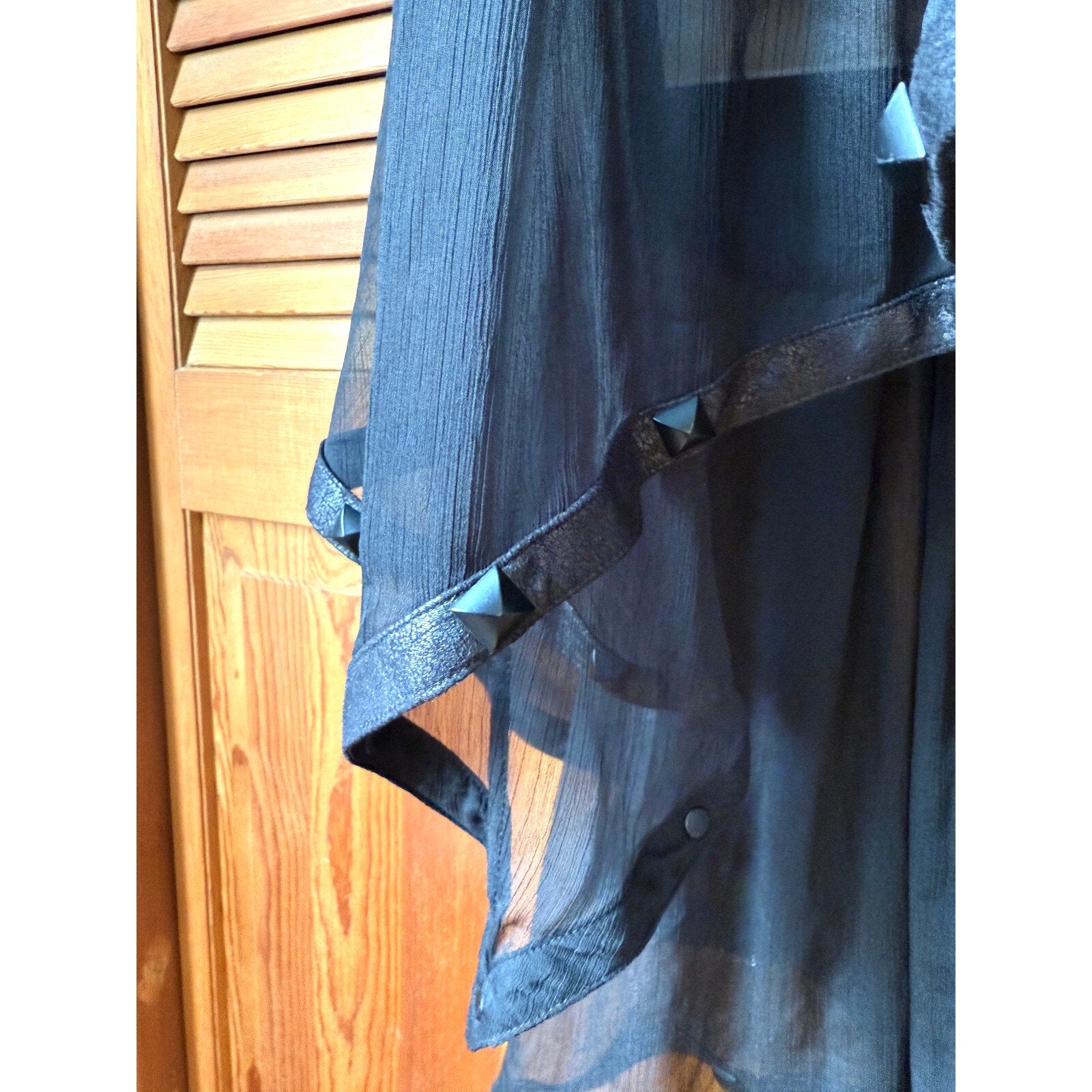 Punk Rave Gothic Victorian Steampunk Black Chiffon Faux Leather Skirt S-M