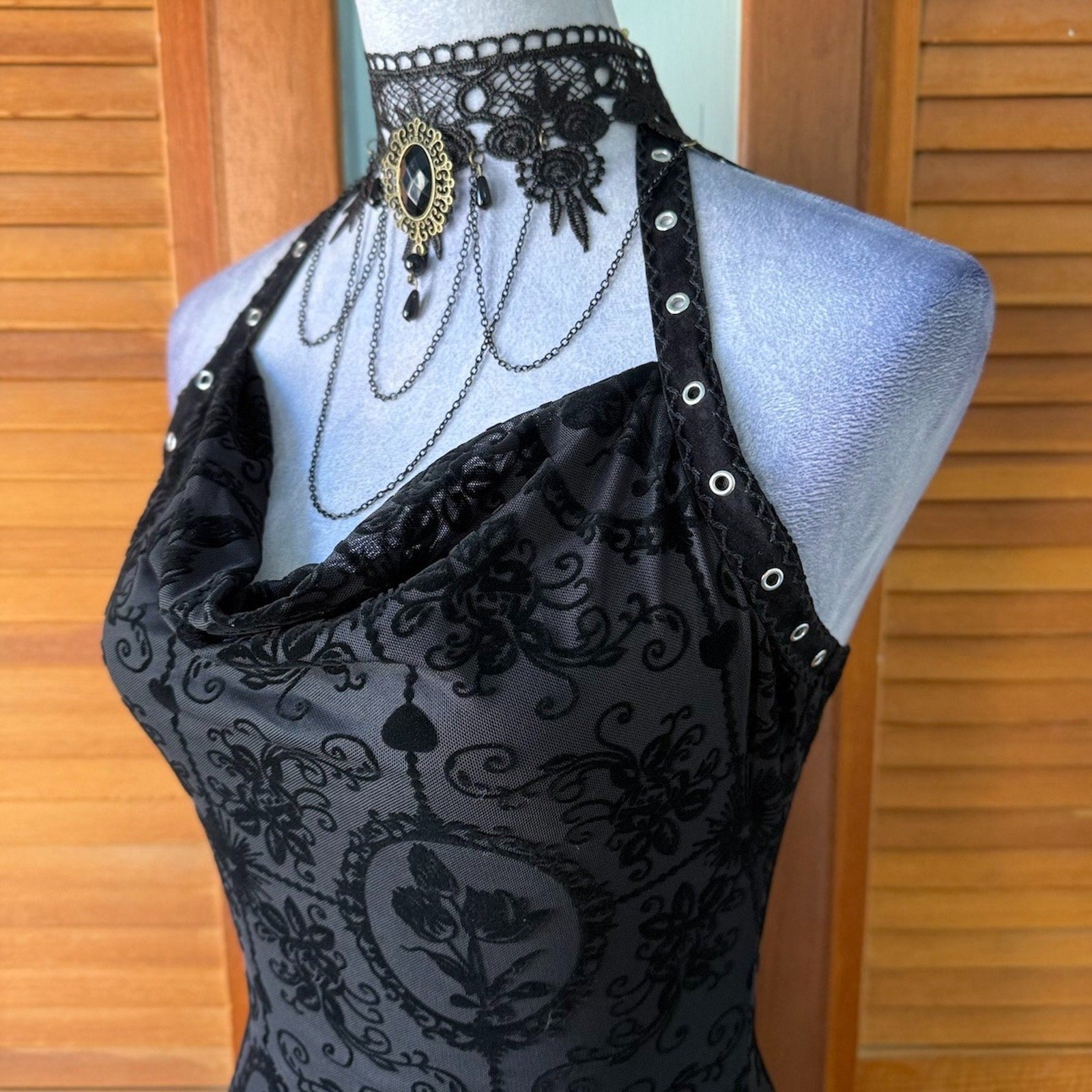 Gothic Victorian Vampire Dark Fairy Torture Garden Black Ruffle & Strap Dress S