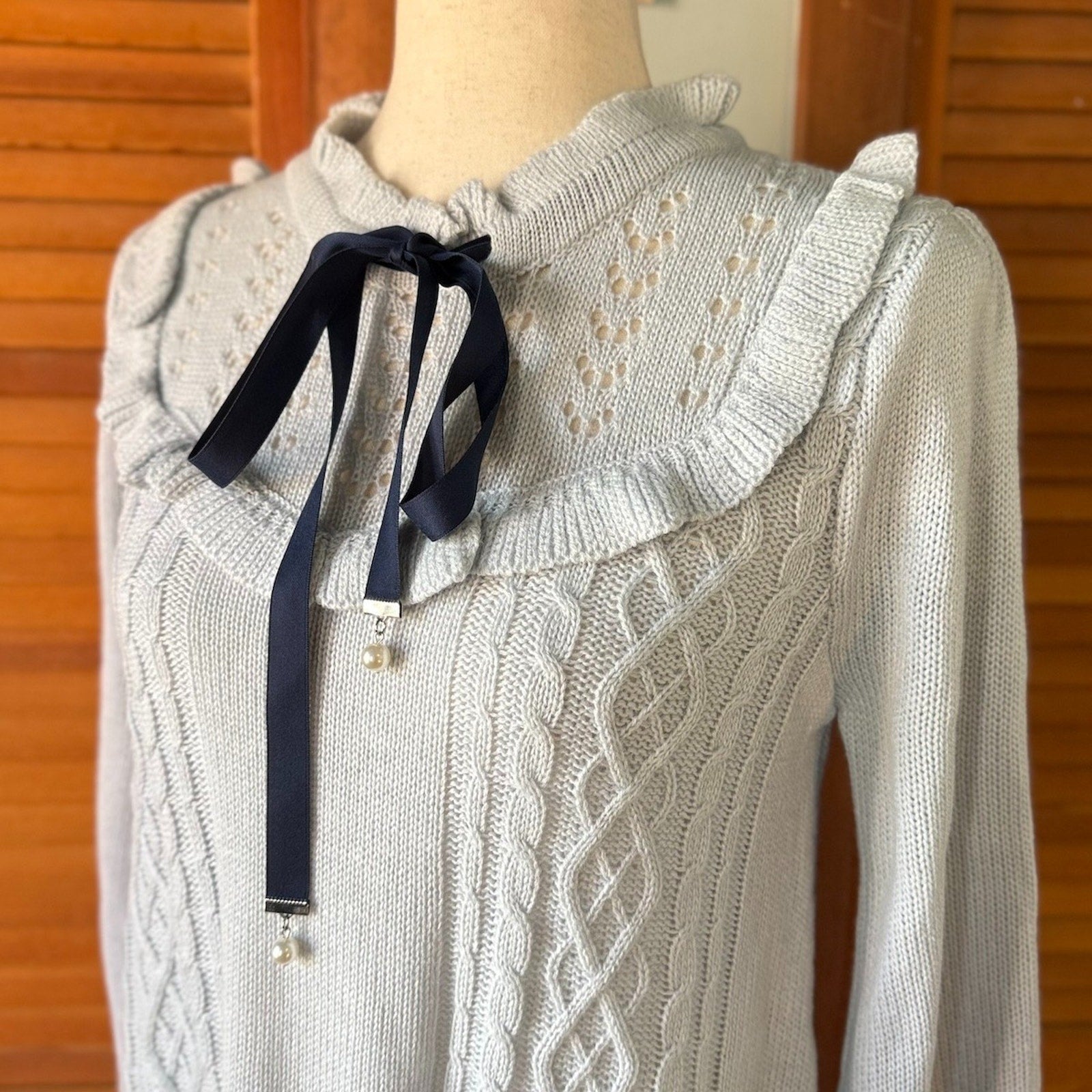 J-fashion Axes Femme Gyaru Kawaii Cottage Light Blue Sweater Dress w/ Bow M