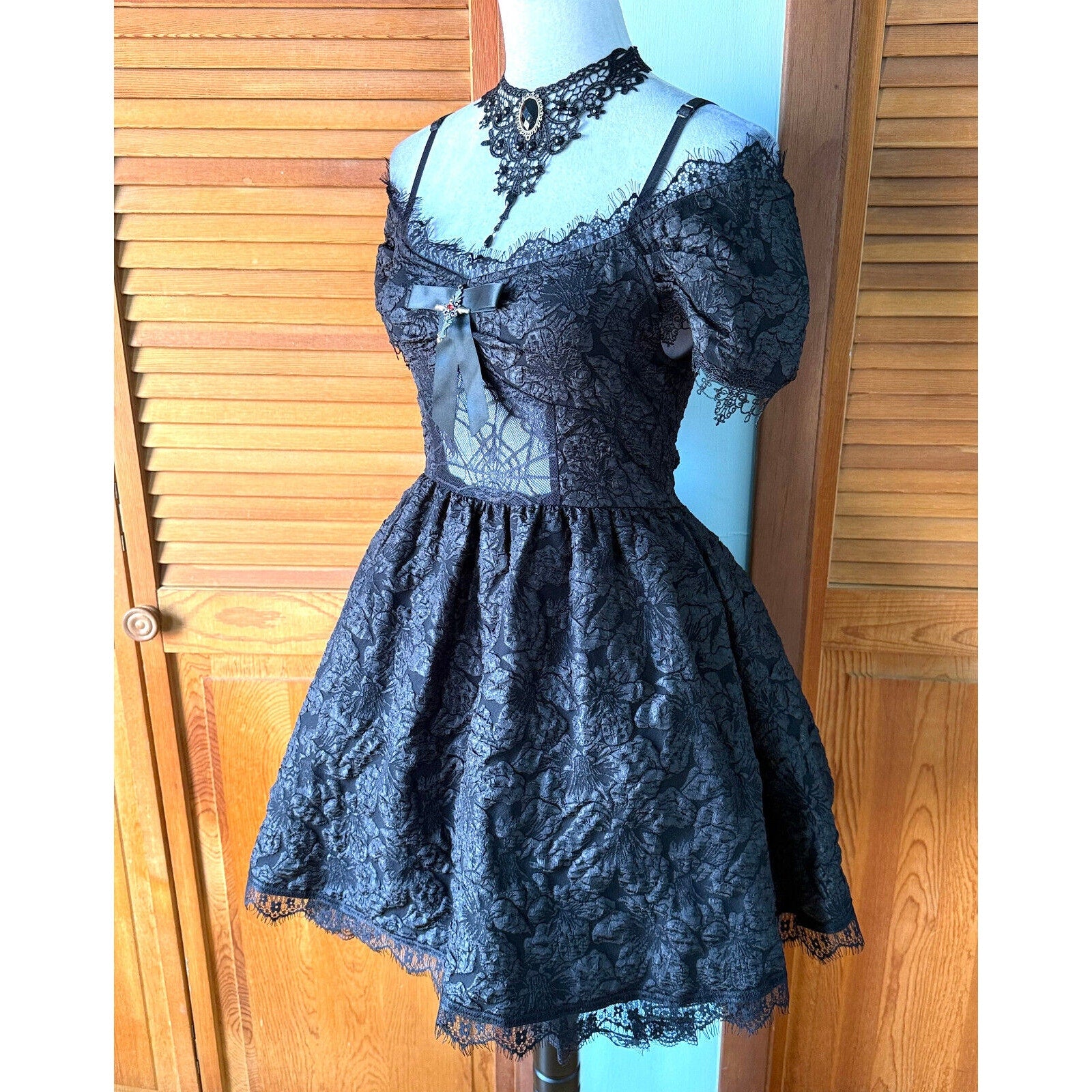Gothic Victorian Lolita EGL Flower Spiderweb Midnight Fairy Dress + Petticoat S