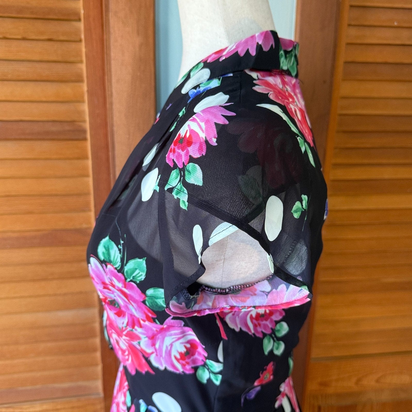 Hell Bunny Black Pink Rose Dark Cottage Retro Romantic Feminine Dress XS