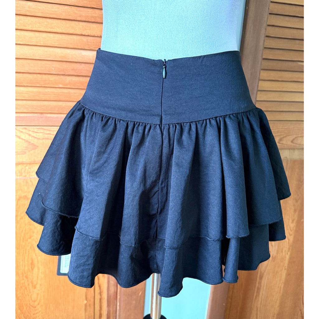 Punk Goth Lolita Harajuku Black Cross Lace-up Sides Ruffle Mini Skirt