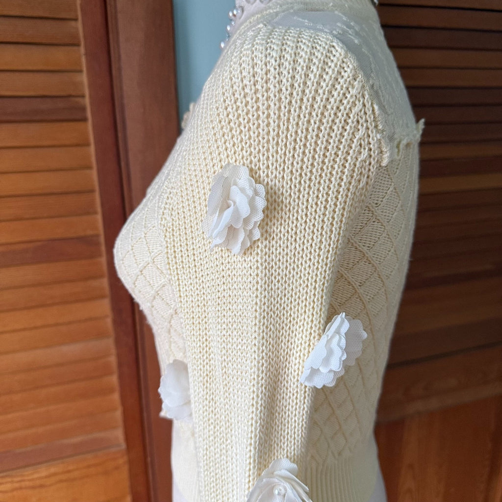 Liz Lisa J-fashion Kawaii Himekaji Gyaru Fairy Cream White Flower Sweater S