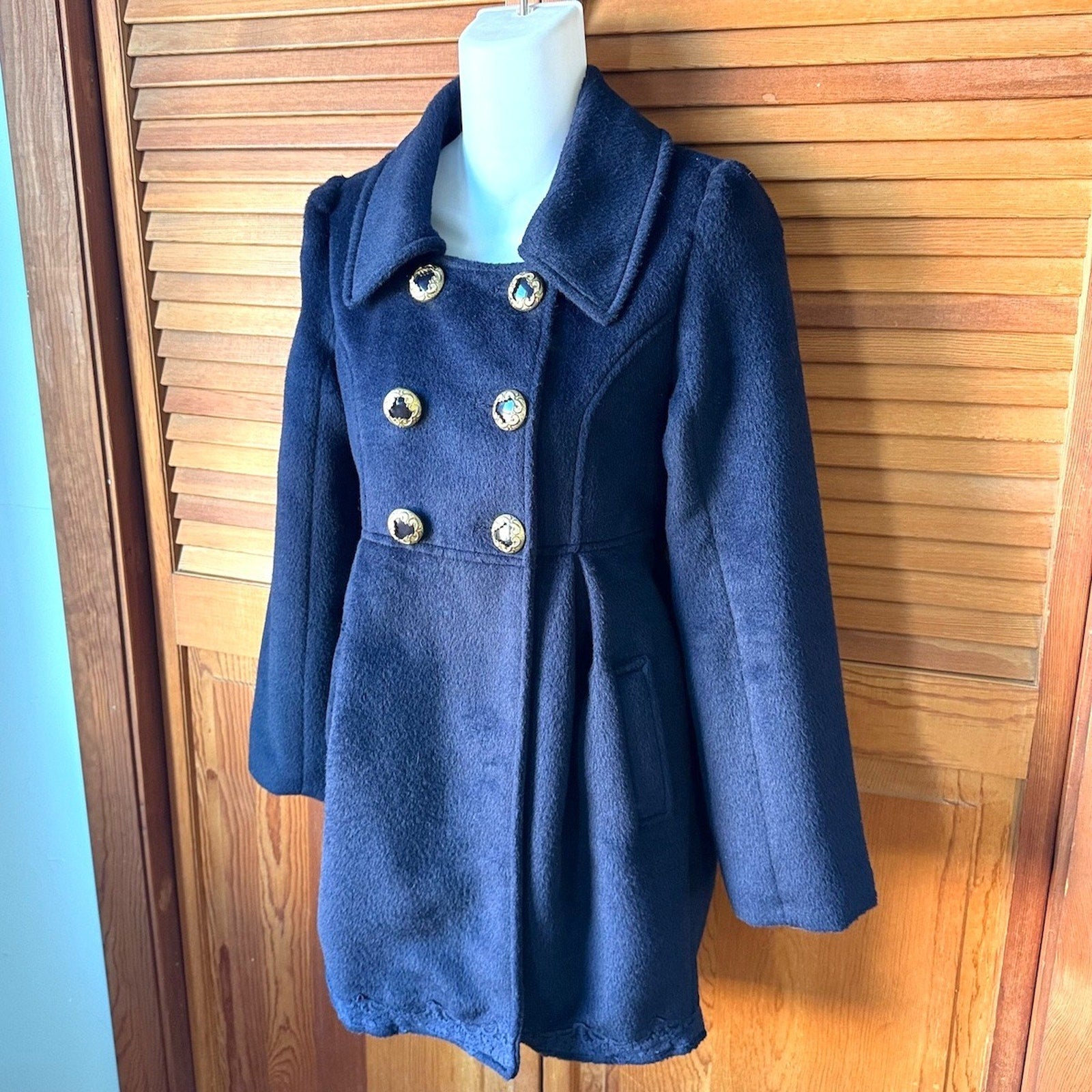 Liz Lisa J-Fashion Gyaru Kawaii EGL Dollcore Dark Blue Wool Blend Coat 0 XS