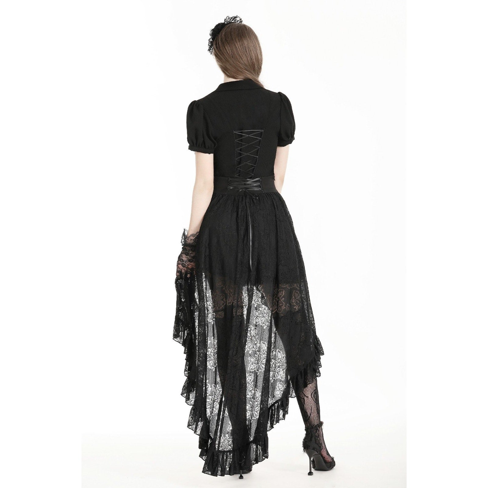 Dark in Love Gothic Victorian Vampire Vkei Black Lace Garter & Buckle Skirt