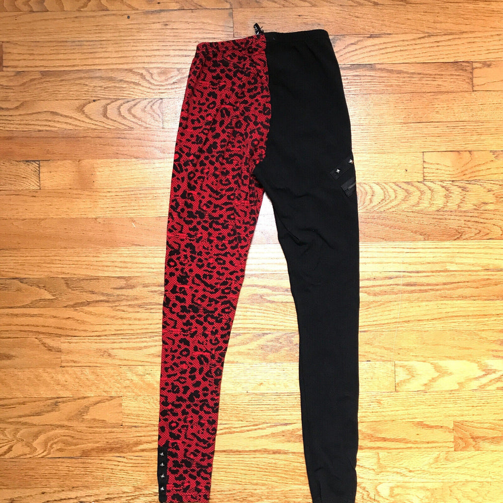 Vintage Lip Service Y2K Punk Goth Black Red Leopard D-Ring Leggings S