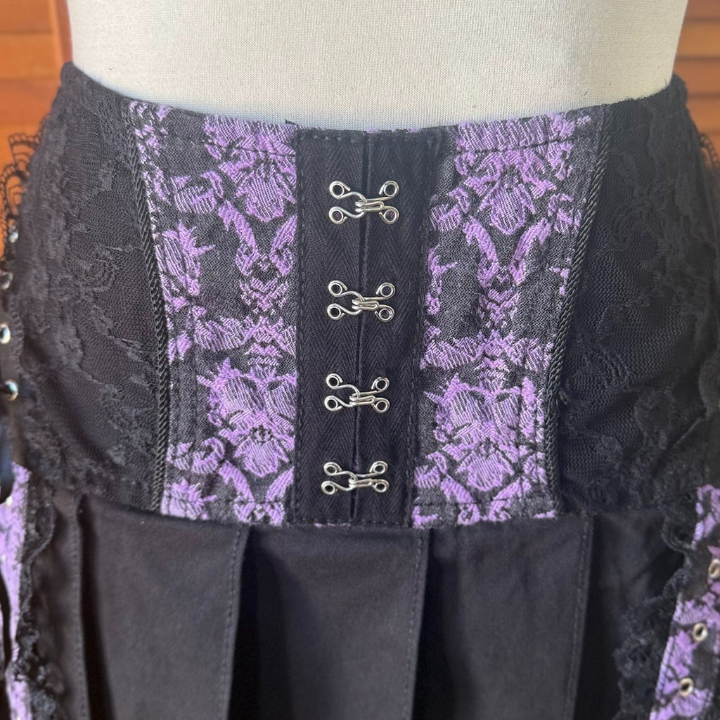 Tripp NYC Goth Punk Emo Lolita Black & Purple Lace Up Garter Mini Skirt