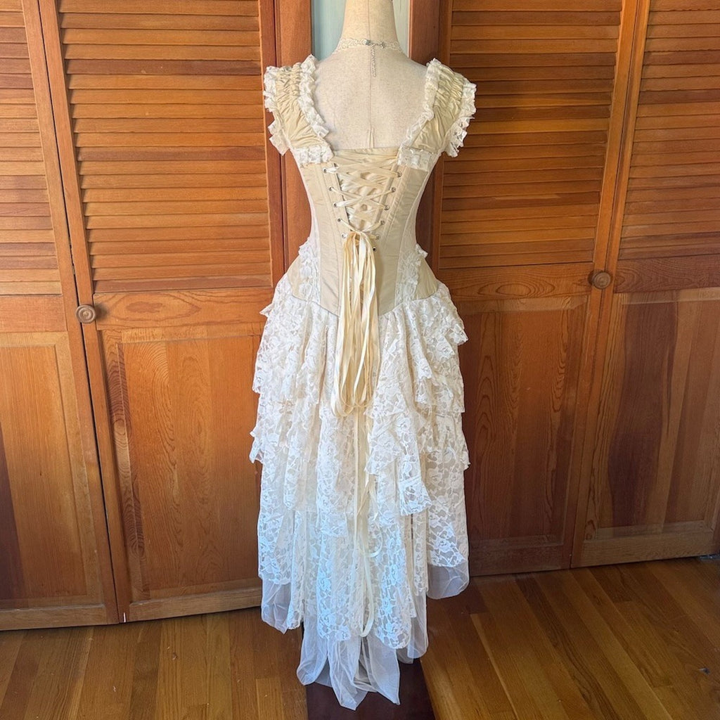 Burleska Gothic Victorian Renaissance Cream Taffeta Lace Corset Dress