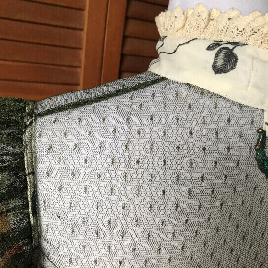 Lip Service Mecanique Menagerie Gothic Victorian Ivory & Green Chiffon Blouse M