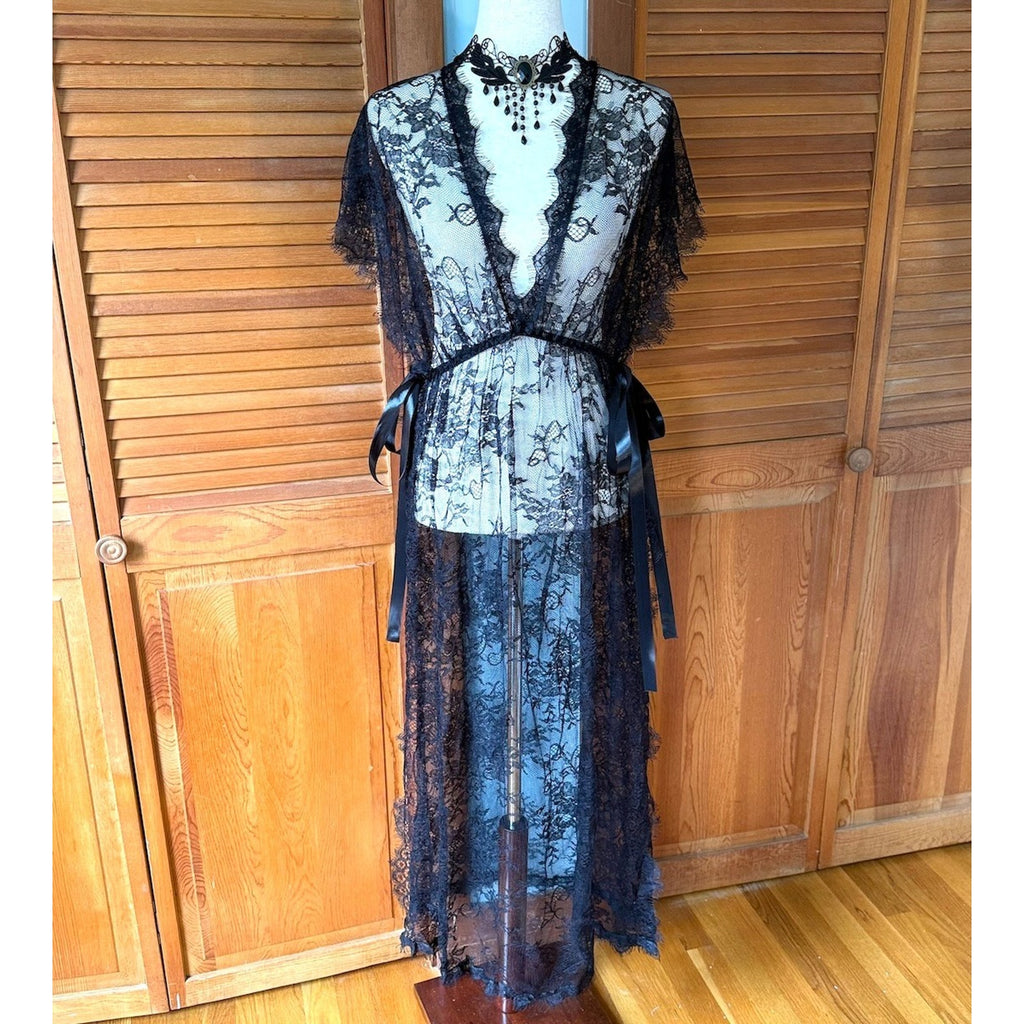Gothic Victorian Coquette Balletcore Black Lace Overdress Dress Cover S-XXL