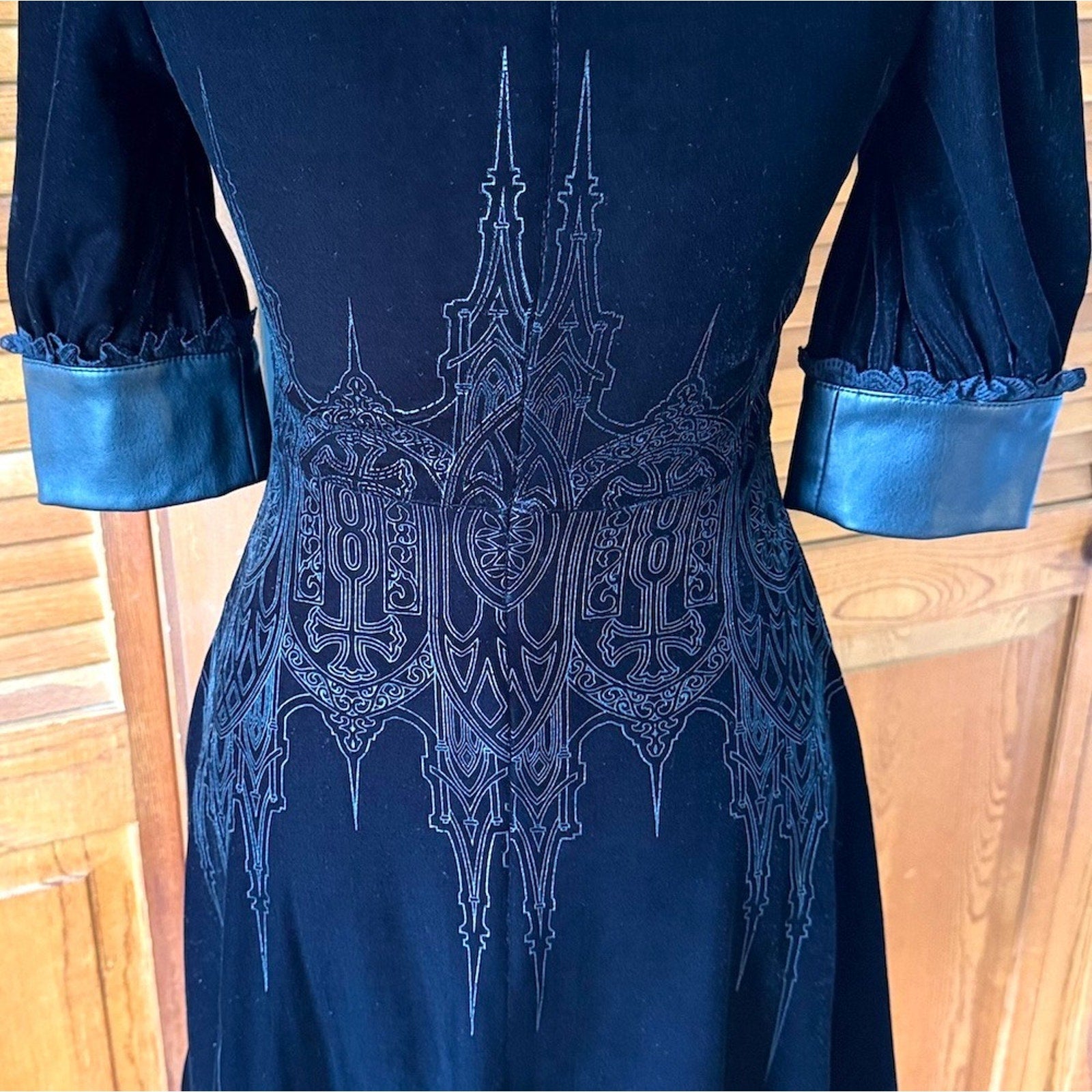 Killstar Gothic Victorian Black Velvet Faux Leather Collar Castle Dress XS