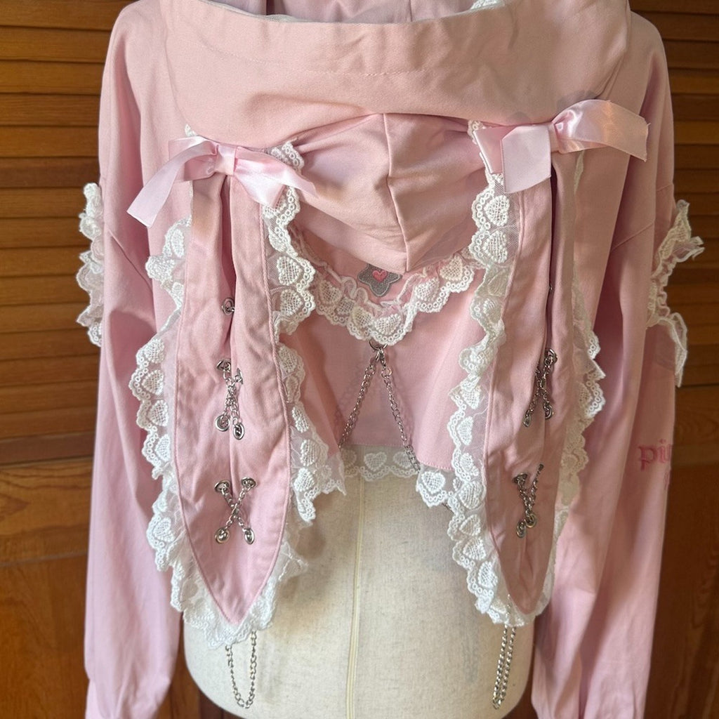 ACDC Rag J-Fashion Gyaru EGL Punk Bunny Heart Cross Bows PINK Hoodie Jacket