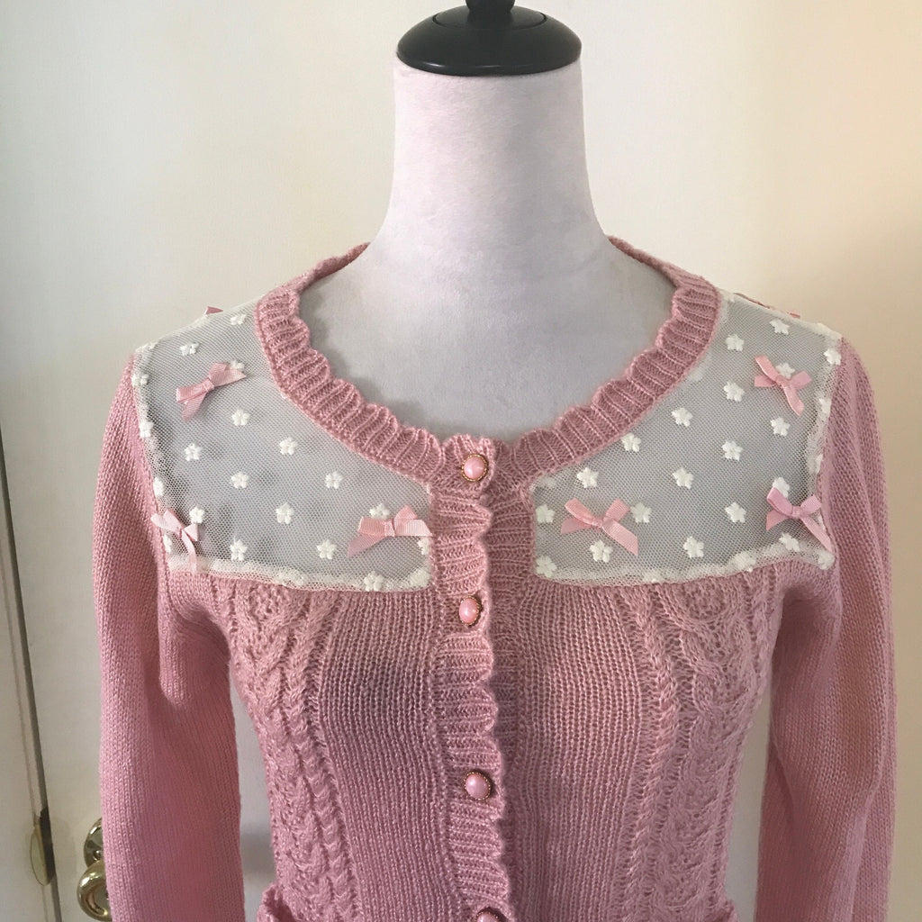 Lolita Victorian Kawaii J-fashion Pink & White Cardigan Sweater S