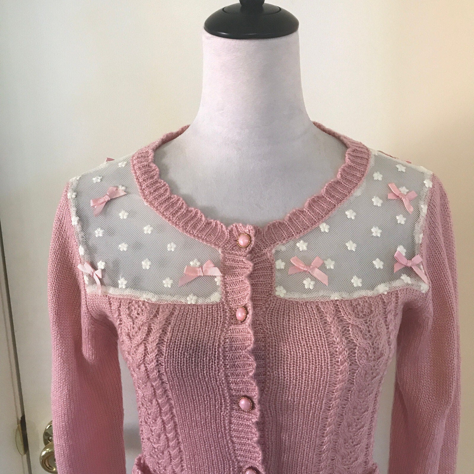 Lolita Victorian Kawaii J-fashion Pink & White Cardigan Sweater S