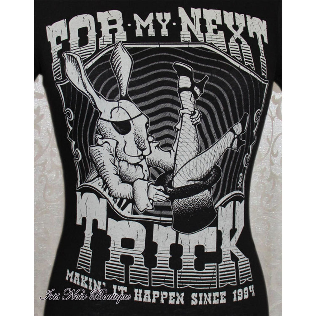 Punk Goth Horror Demented Circus Rabbit Trick Soft Black T-Shirt