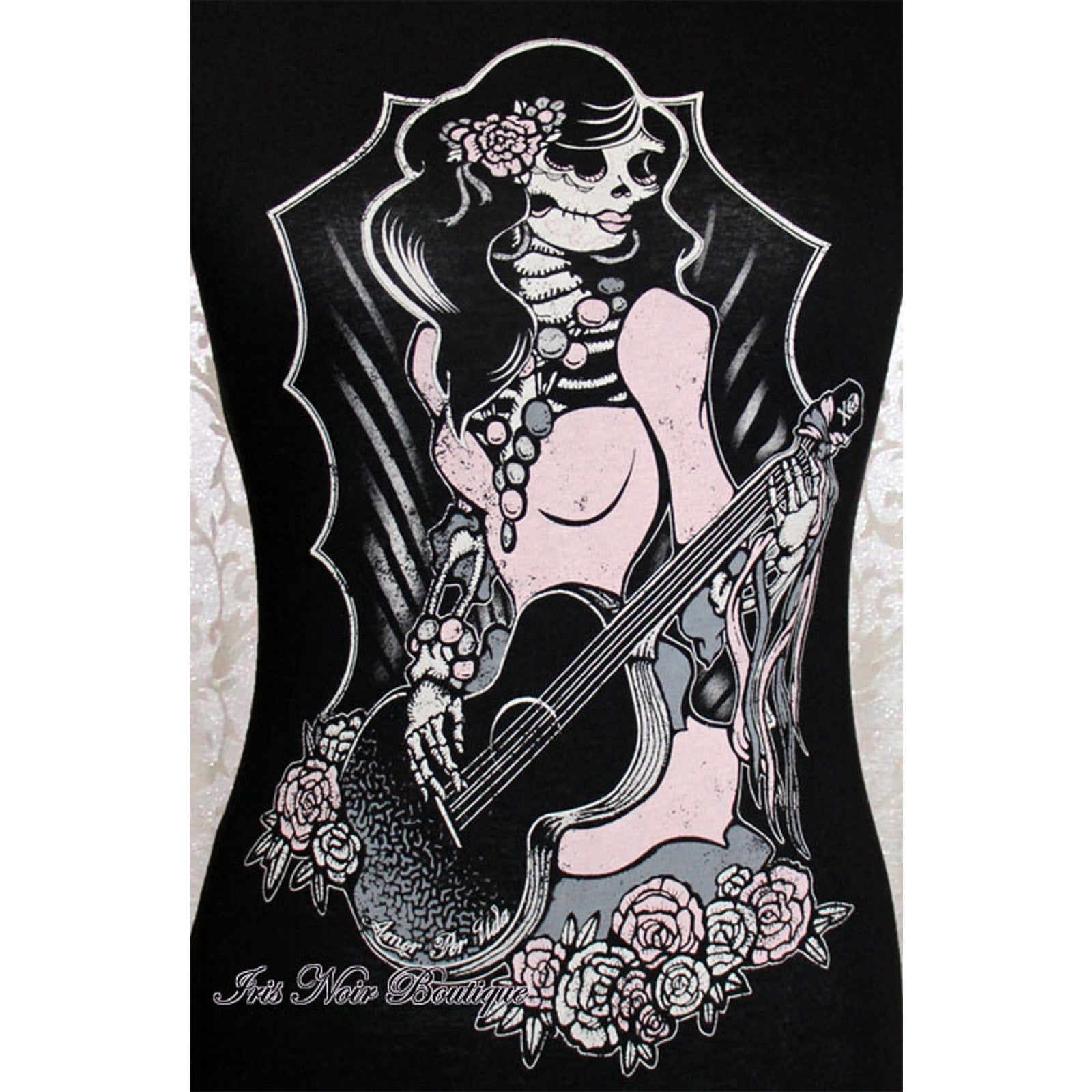 Punk Goth Horror Gothic Lolita Punk Black Guitarista Dead Diva Anime Tee M