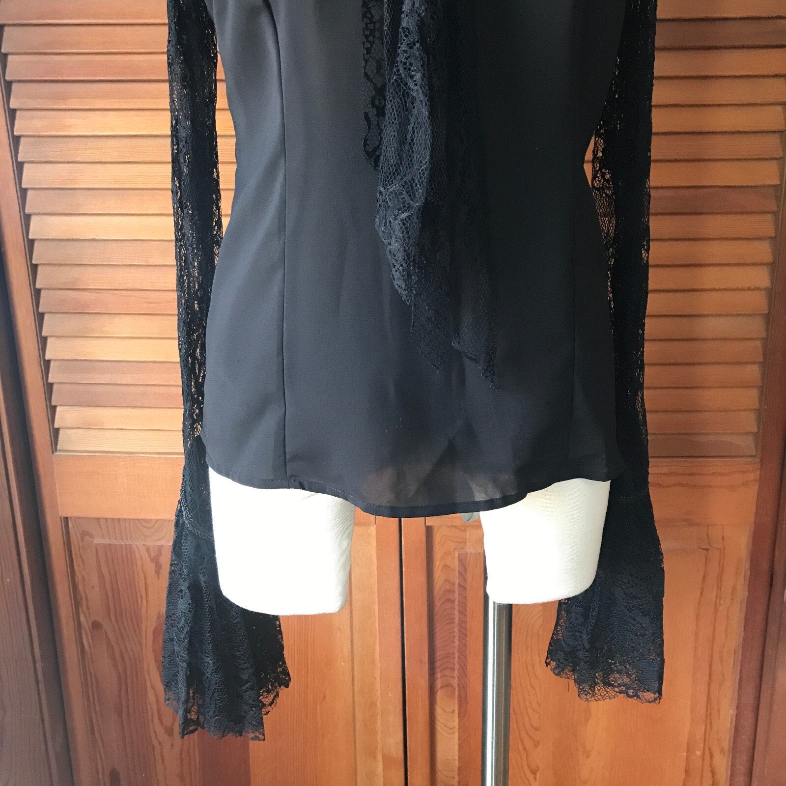 Vintage Lip Service Gothic Lolita Victorian Chiffon & Lace Open Shoulder Top M