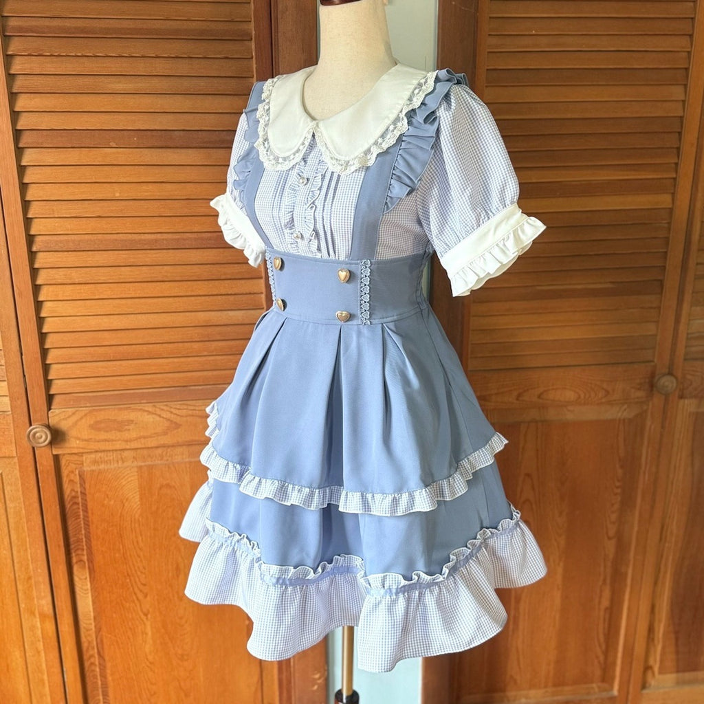 Liz Lisa J-Fashion Jirai Gyaru Dollcore Himekaji Blue Gingham Apron JSK Dress S