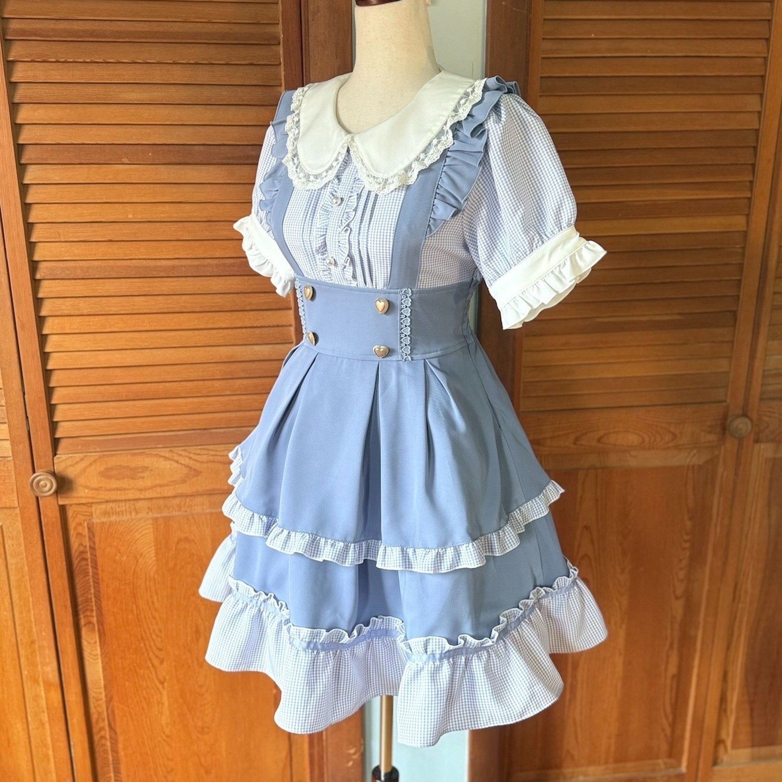 Liz Lisa J-Fashion Jirai Gyaru Dollcore Himekaji Blue Gingham Apron JSK Dress S