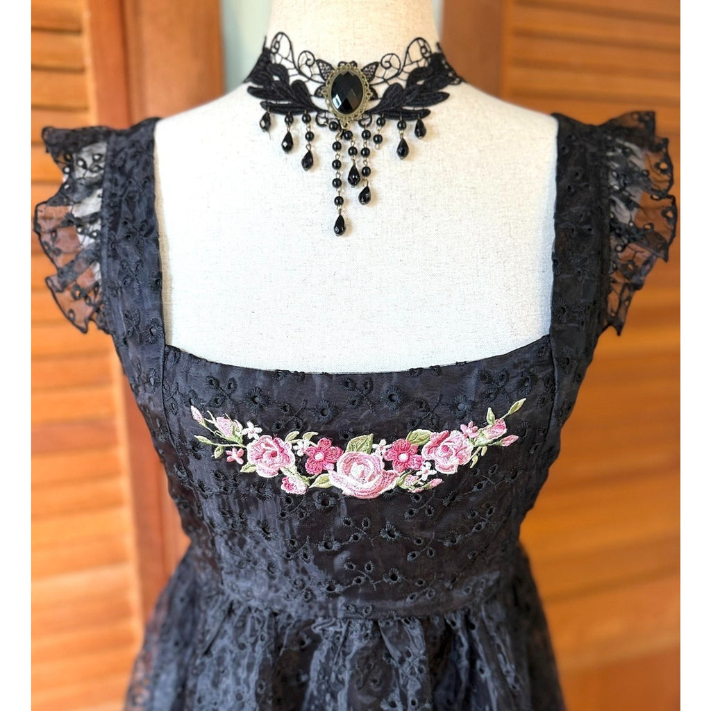 Dolls Kill Gothic Victorian Dark Fairycore Halloween Embroidered Eyelet Dress S