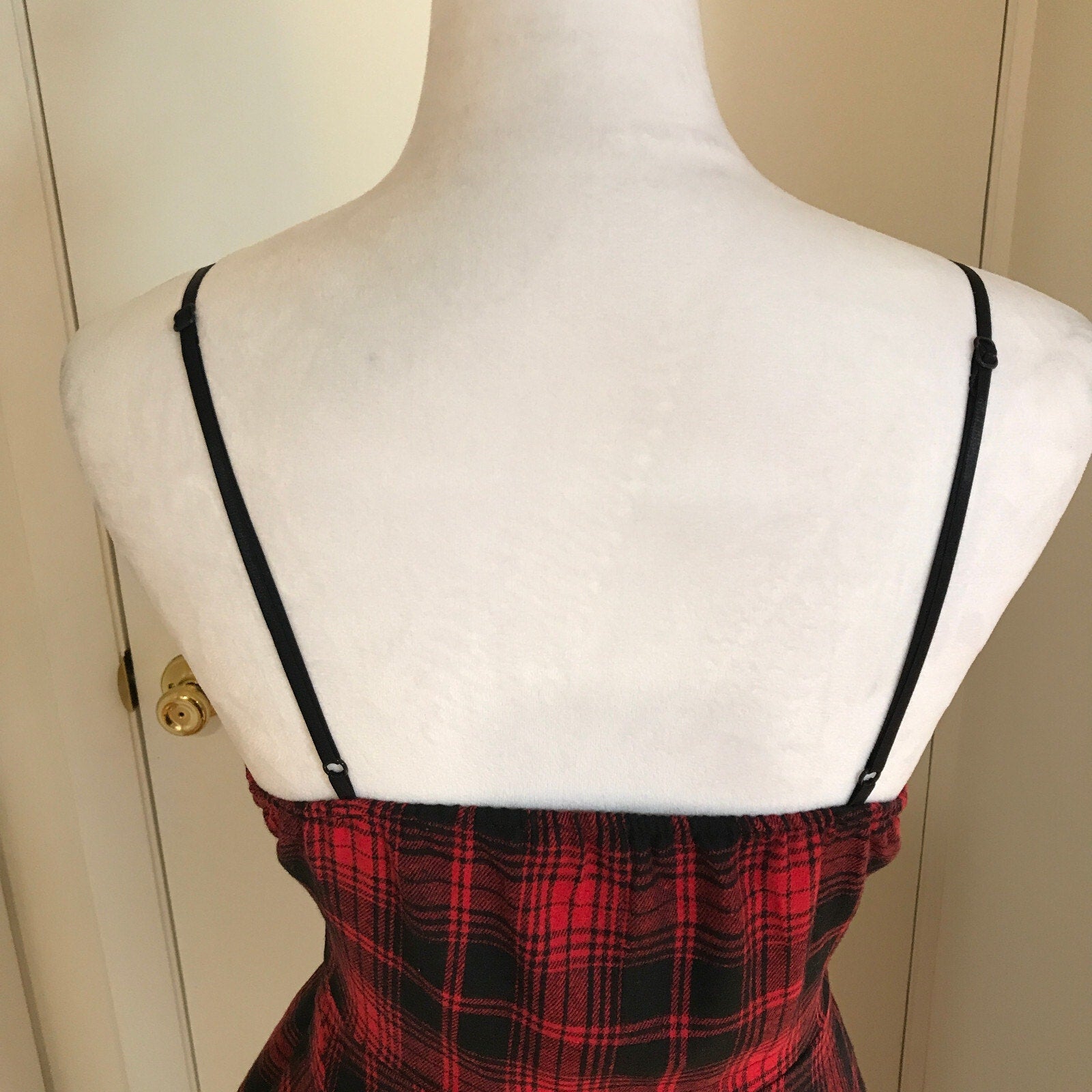 Punk Goth Visual Kei Red & Black Plaid Tartan Asymmetrical Hem Dress S