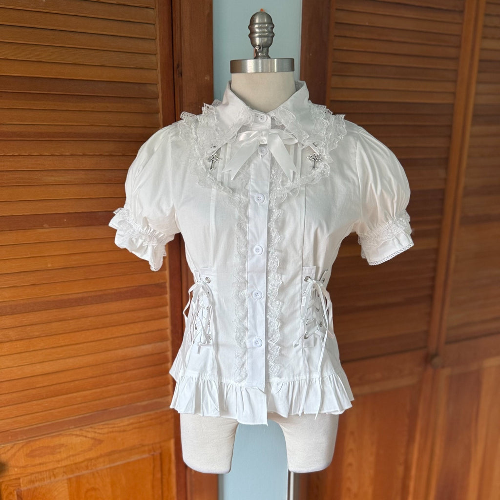 ACDC Rag Gothic Lolita EGL Aristocrat White Lace-Up Cross Transformer Shirt OS