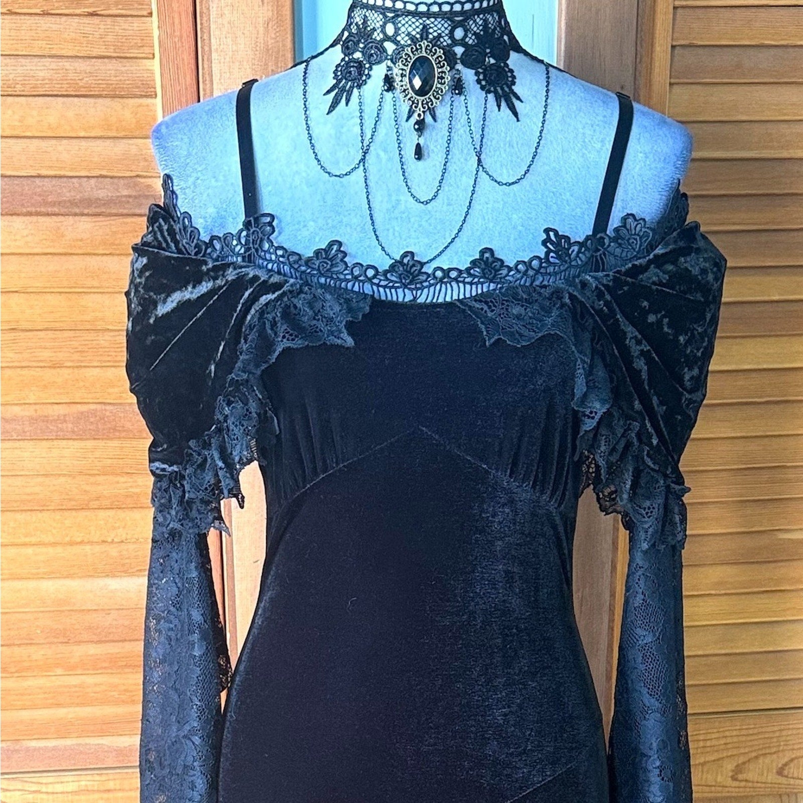 Gothic Victorian Vampire Doomsday Queen Black Velvet & Lace Asymmetrical Dress