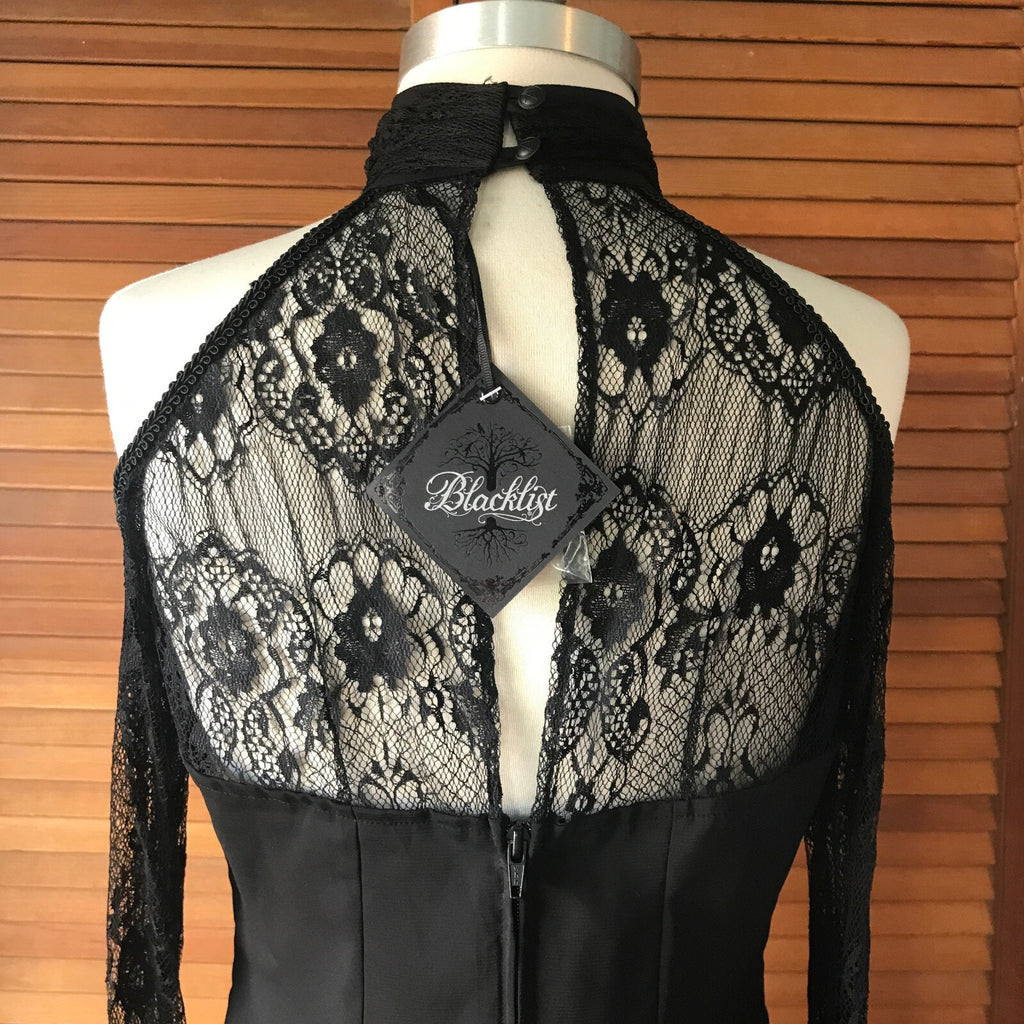 Vintage Lip Service Gothic Lolita Victorian Chiffon & Lace Open Shoulder Top M