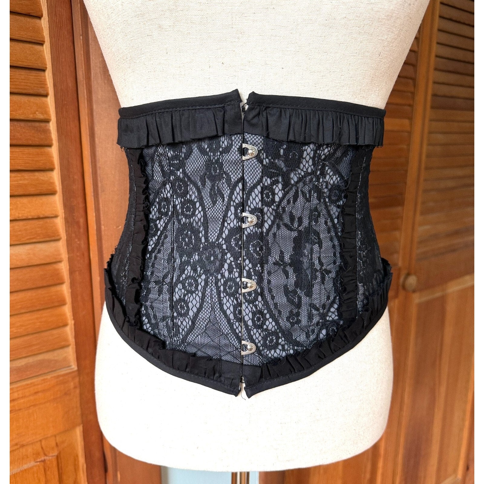 Vintage Lip Service Gothic Lolita Victorian Gray Black Lace Corset Cincher