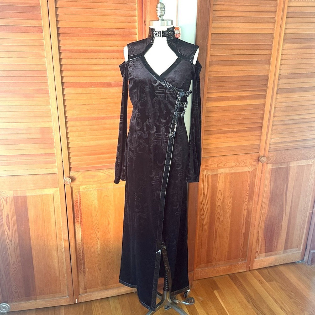 Killstar Goth Punk Witchcore Wiccan Black Snake Velvet Vinyl Trim Dress XS