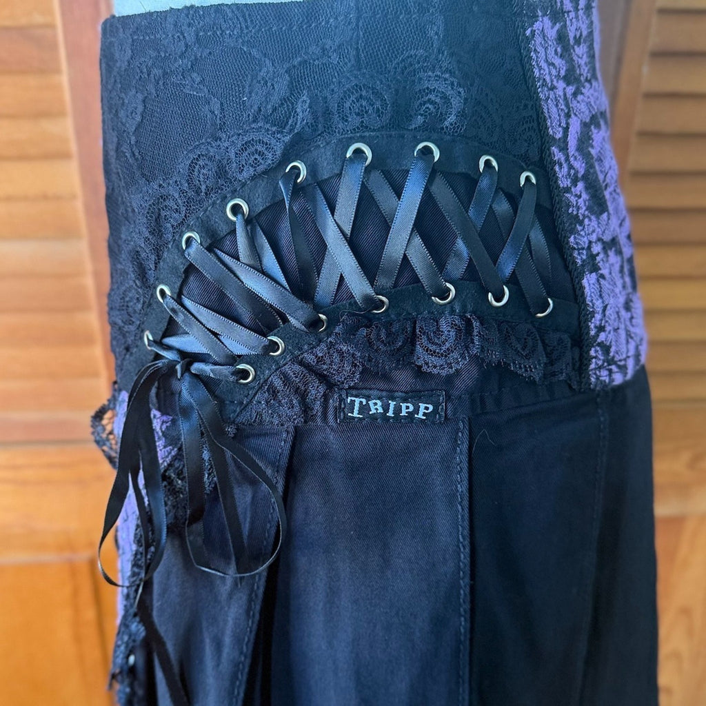 Tripp NYC Goth Punk Emo Lolita Black & Purple Lace Up Garter Mini Skirt