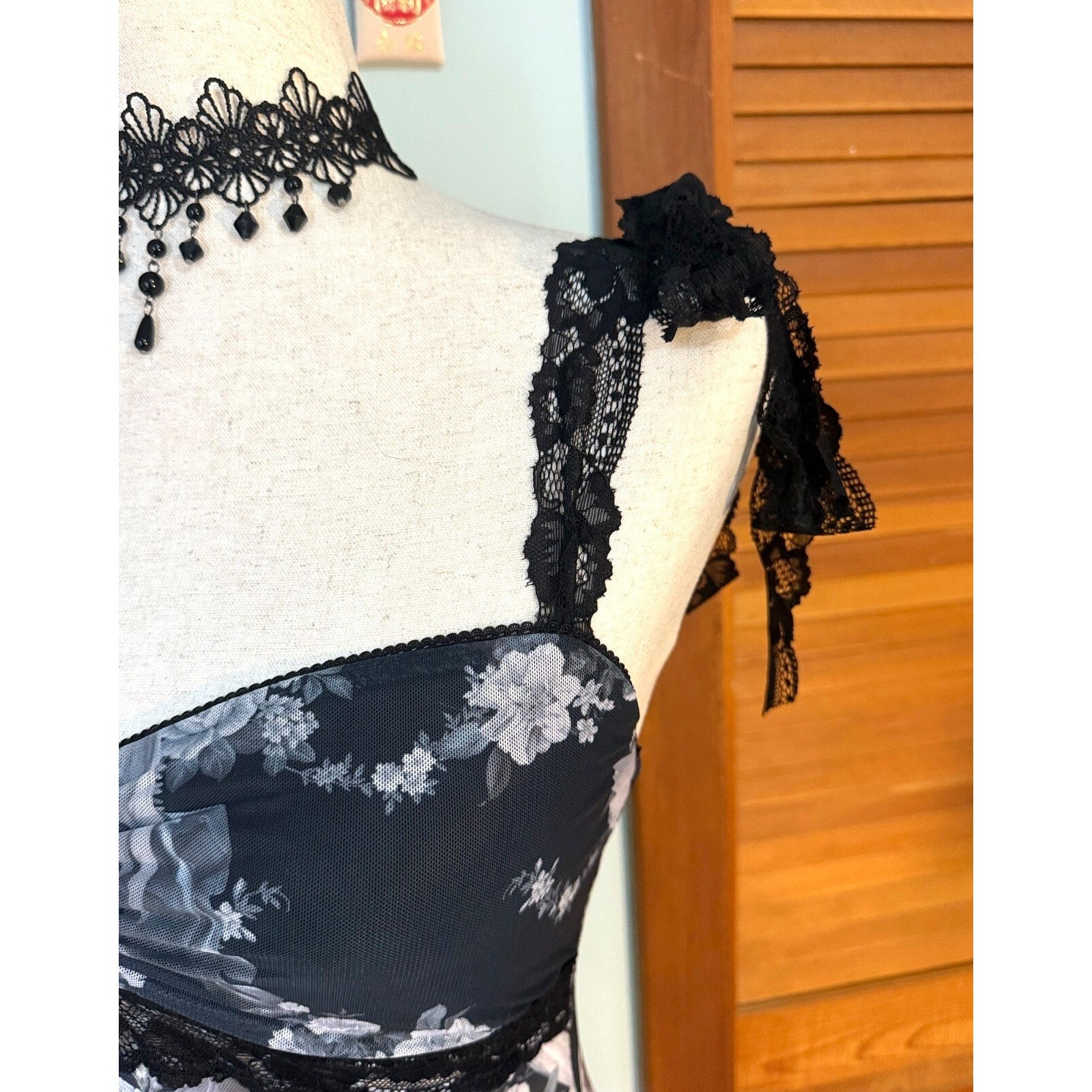 Dolls Kill Gothic Victorian Come My Sweet Angel Floral Lace Strap Cami Top