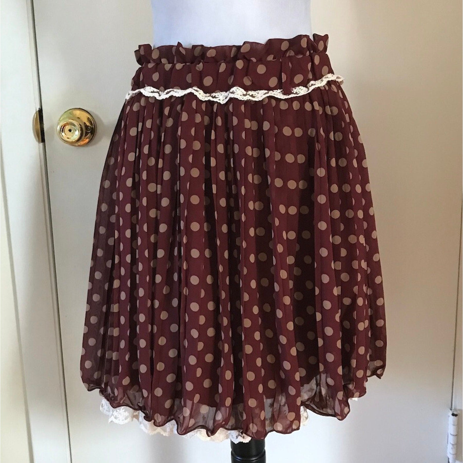 Liz Lisa Meyeeka J-fashion Kawaii Brown Polka Dot Gathered Skirt S