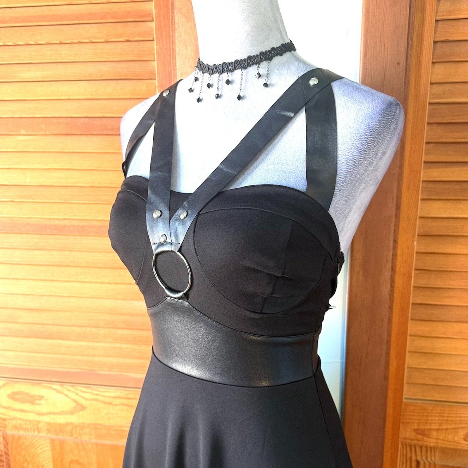 Jawbreaker Goth Punk Alt Emo Pin Up Faux Leather Strap Mini Dress XS