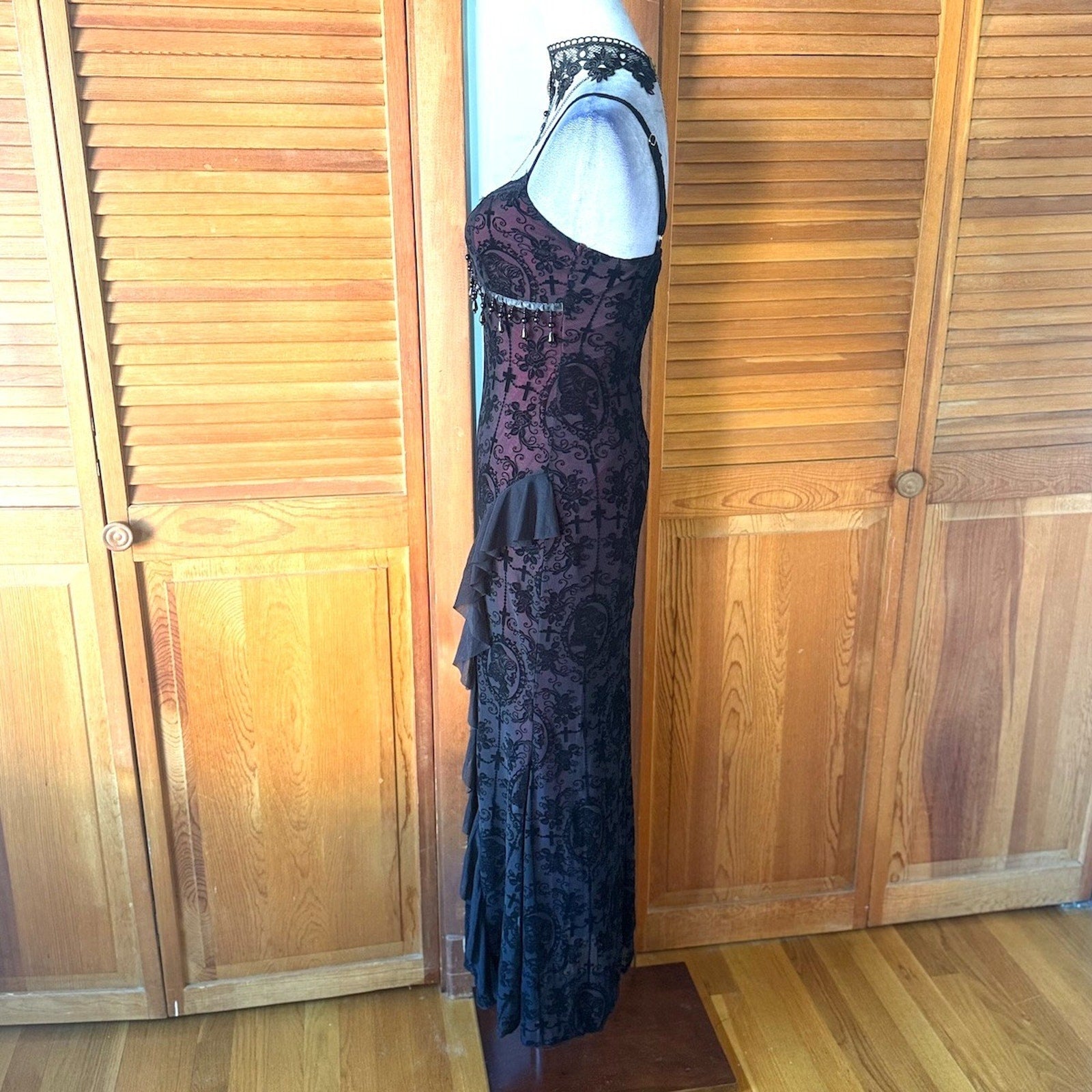 Gothic Victorian Vampire Everlasting Melancholy Cross Beads & Ruffles Dress