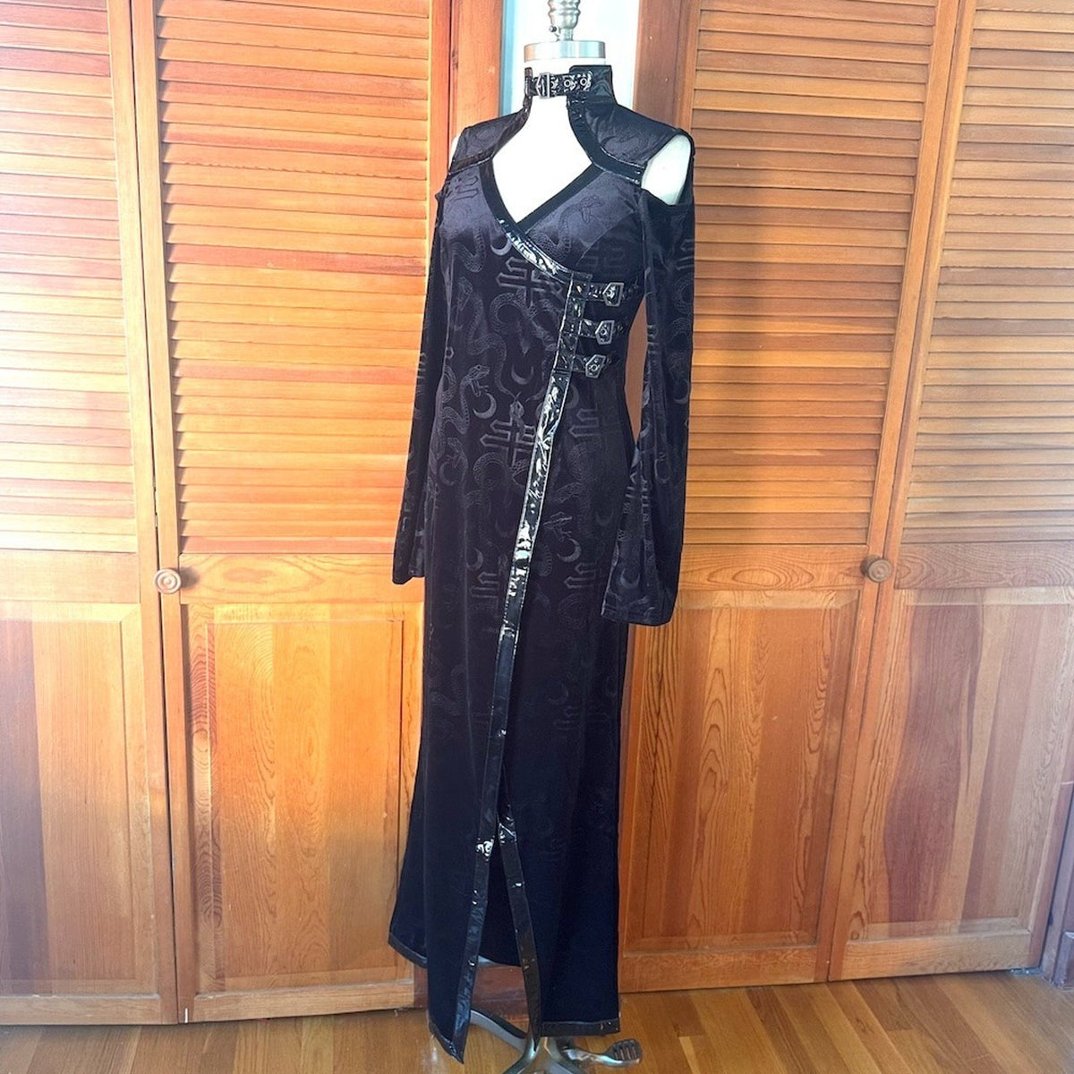 Killstar Goth Punk Witchcore Wiccan Black Snake Velvet Vinyl Trim Dress XS