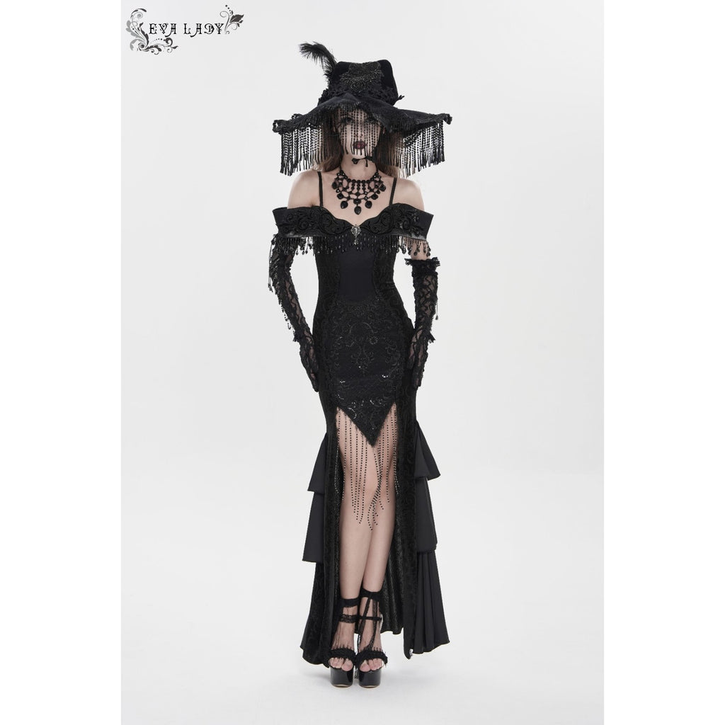Devil Fashion Gothic Victorian 'Vampire Masquerade' Black Velvet Beaded Gown