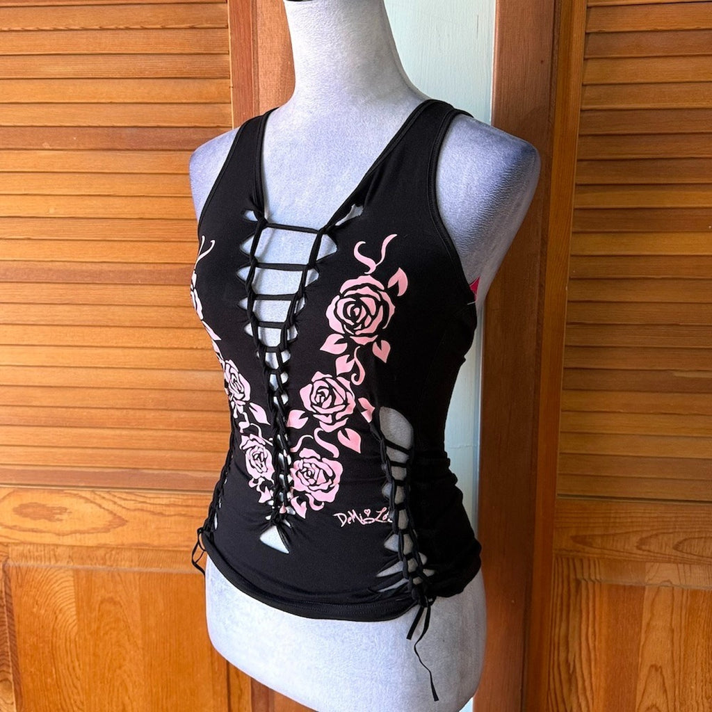Demi Loon Punk Goth Emo Grunge "Desert Rose" Slashed Cutout Festival Tank