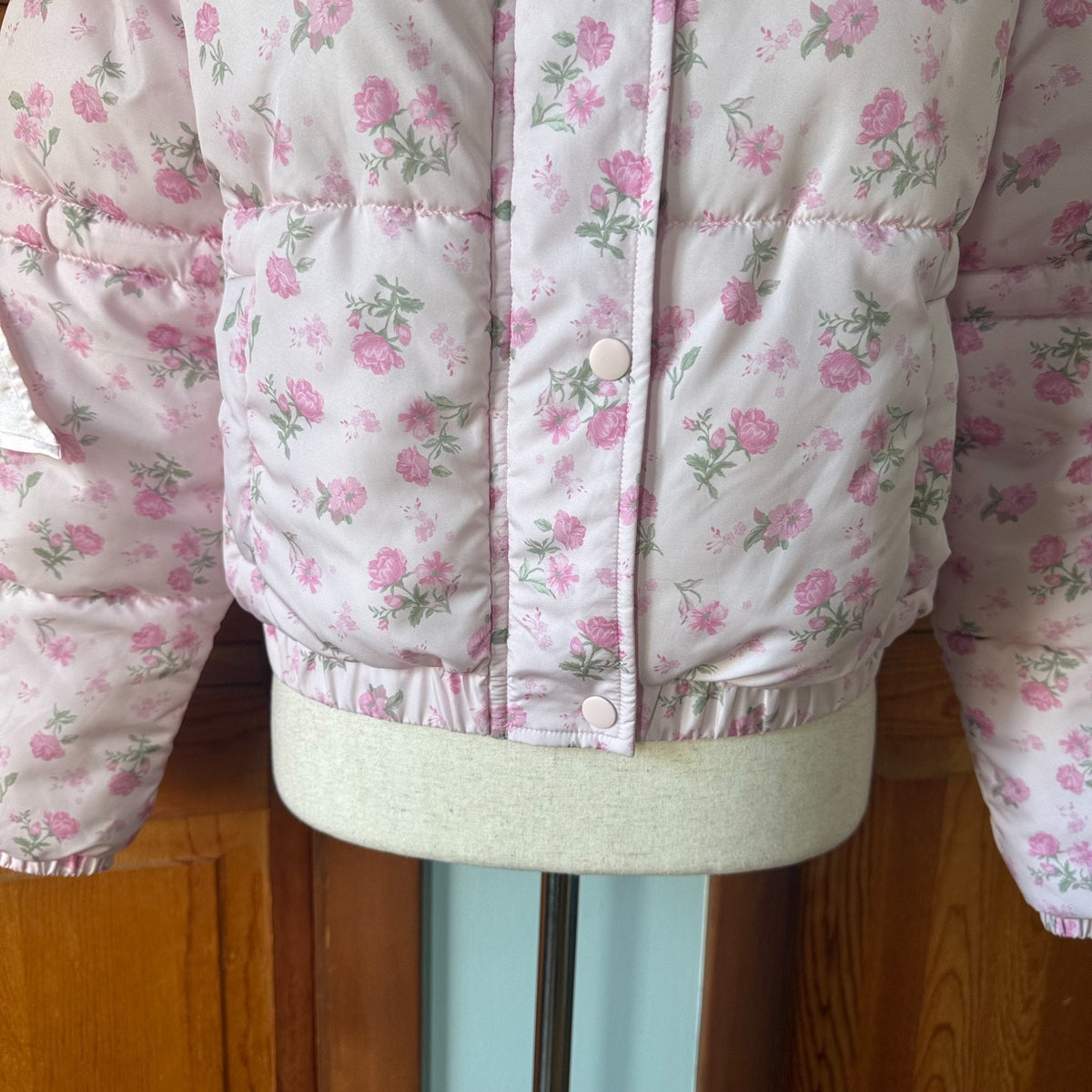 J-Fashion Victorian Romantic Cottagecore Pink Rose Bow Sleeve Short Puffy Jacket