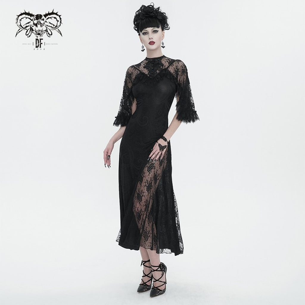 Devil Fashion Gothic Victorian 1930s 'Birds of a Feather' Lace Maxi Gown Dress