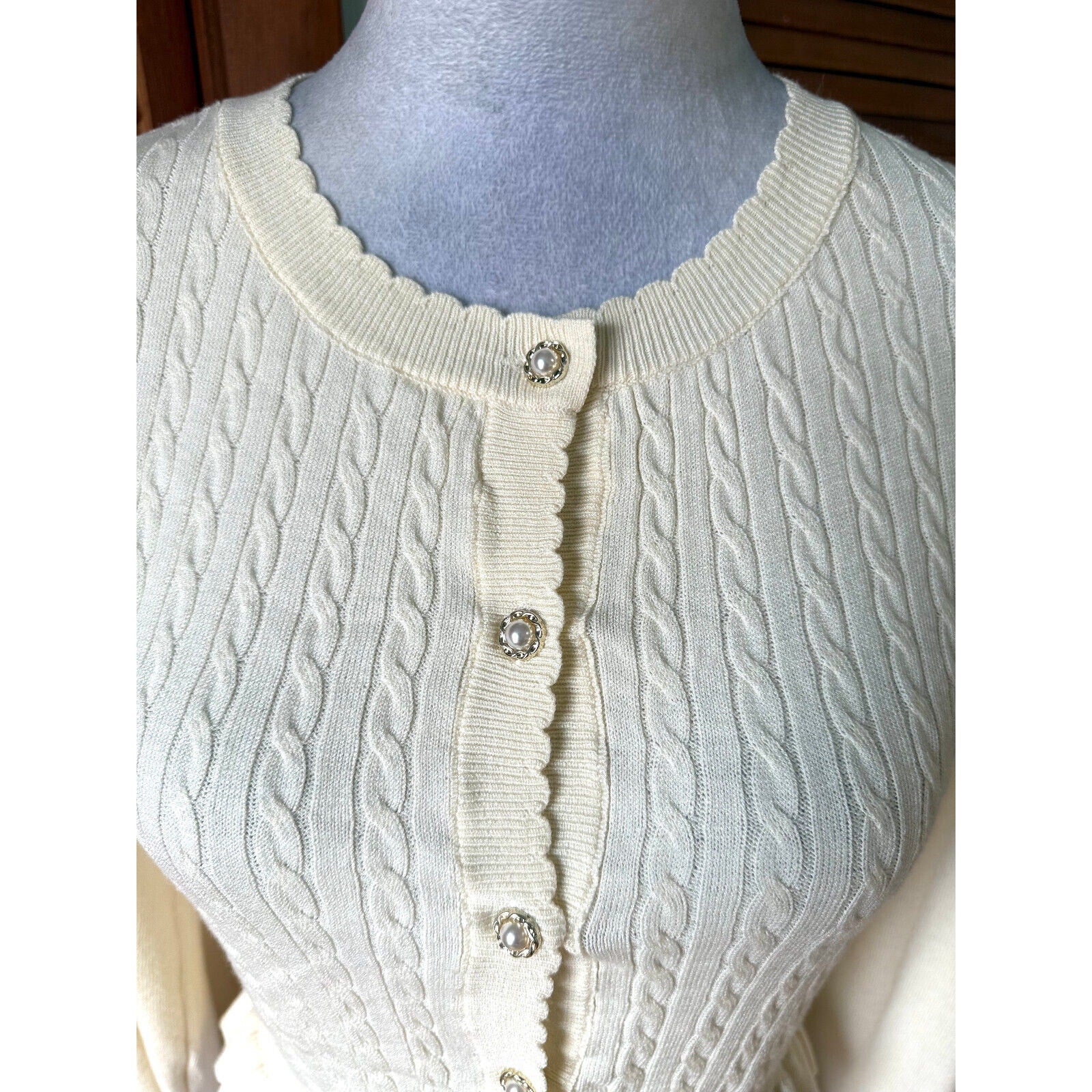 Axes Femme Jfashion Kawaii Cottage Ivory Textured Bow Sleeve Cardigan Sweater M