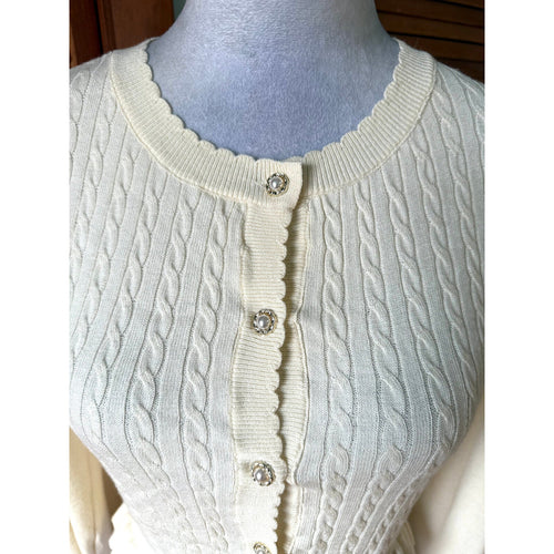 Axes Femme Jfashion Kawaii Cottage Ivory Textured Bow Sleeve Cardigan Sweater M