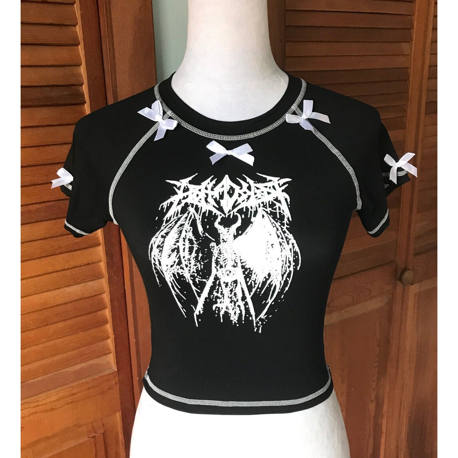 Gothic Lolita Punk Horror Black & White Demon Monster Cropped Tee Top S