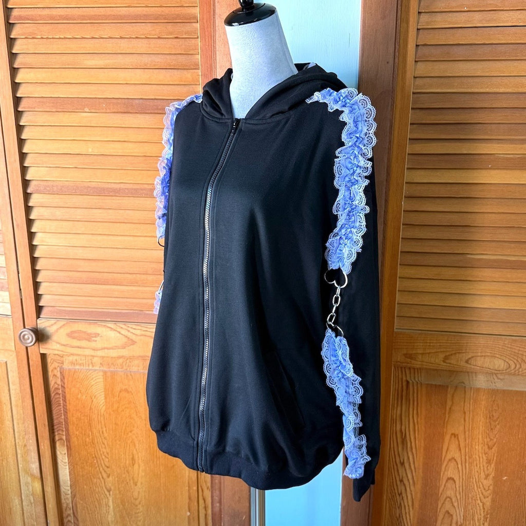 ACDC Rag Lolita EGL Goth Punk Emo Yami Kawaii Ground Mine Zip Ruffle Hoodie