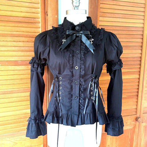 ACDC Rag Gothic Lolita EGL Aristocrat Black Lace-Up Cross Transformer Shirt