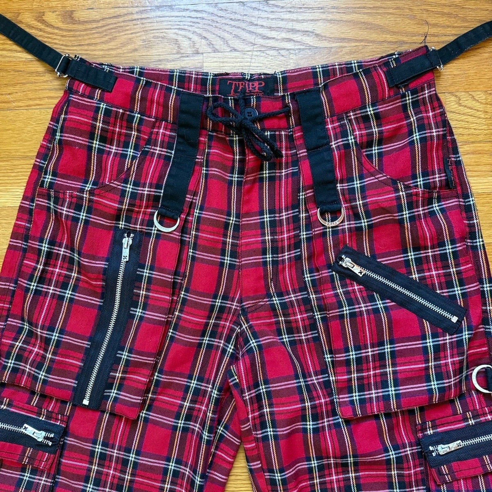 Vintage Tripp NYC Punk Goth Y2K Red Plaid Bondage Transformer Pants Shorts M